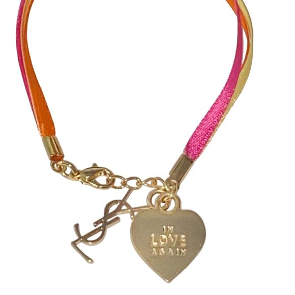 M VTG YSL Yves Saint Laurent In Love Again Gold Heart Logo Charm Ribbon Bracelet - Picture 7 of 16
